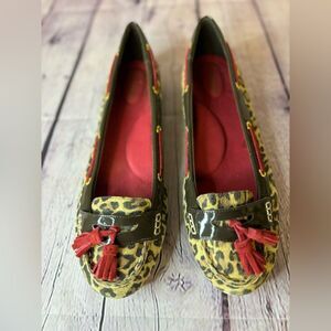 Sperry Laurel Classic Dark Brown Leopard Red Tassel Preppy Leather Shoes Size 10